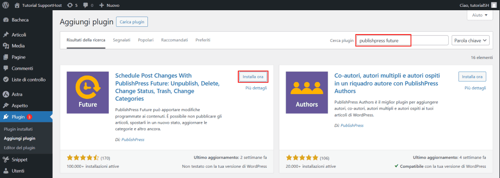 Installare Plugin Publishpress Future Scadenza Post WordPress