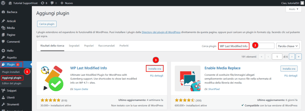 Installare Plugin Wp Last Modified Info
