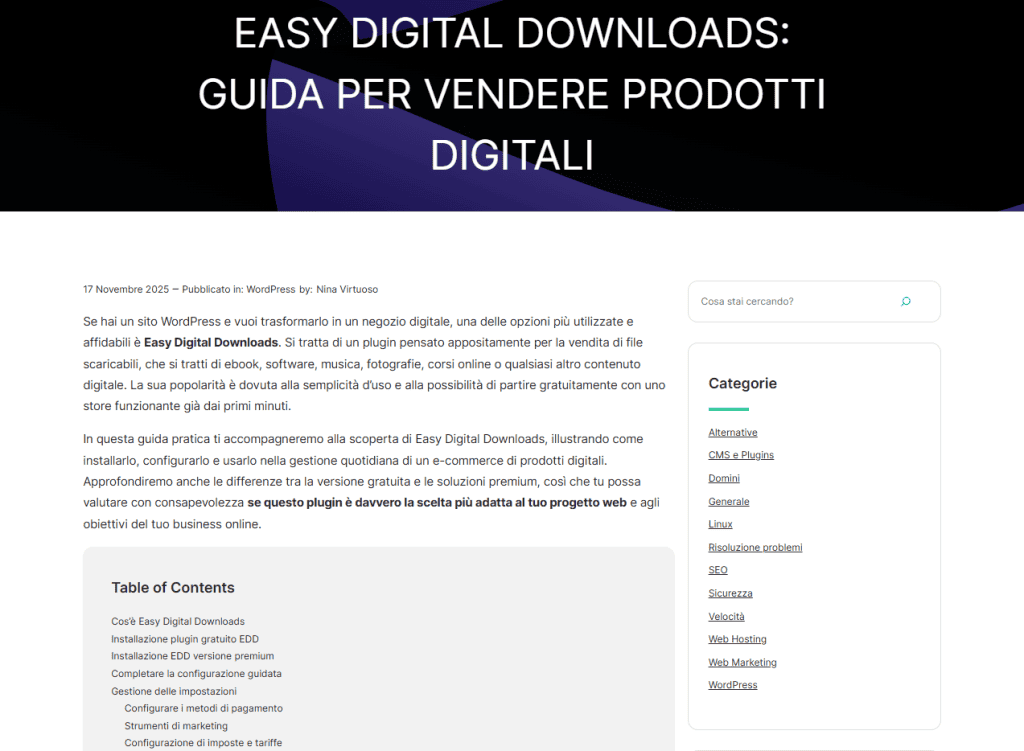 Layout Barra Laterale Articolo Supporthost
