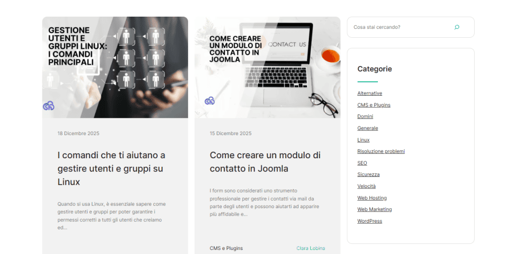 Layout Barra Laterale Pagina Blog Supporthost