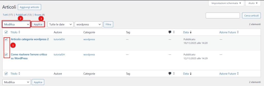 Modificare Articoli Multipli Impostare Scadenza Passo 1