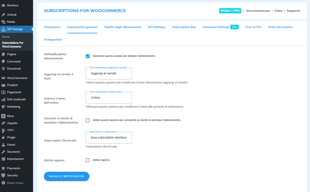 Opzioni Abbonamento Subscriptions For Woocommerce