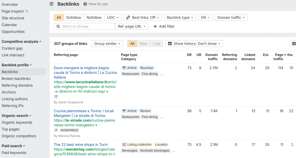 Profilo Backlink Ahrefs