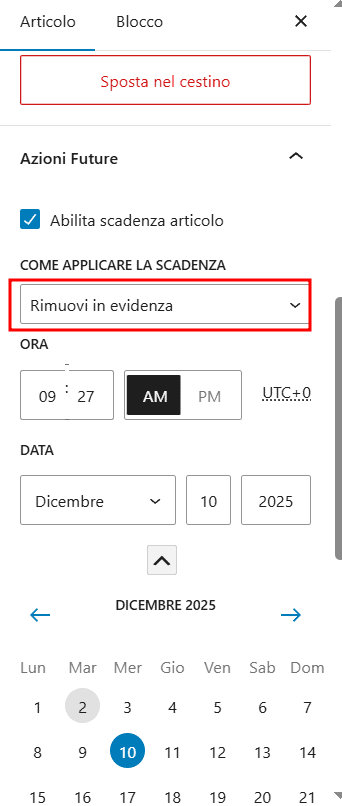 Rimuovere Articolo Evidenza Data Publishpress Future