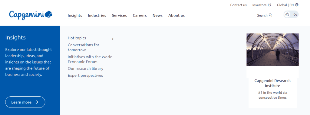 Sito WordPress Capgemini Megamenu