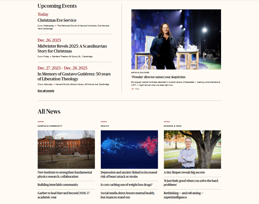 The Harvard Gazette Sezioni Homepage