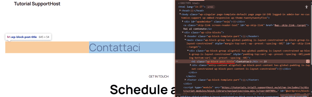 Trovare Classe Css Titoli WordPress
