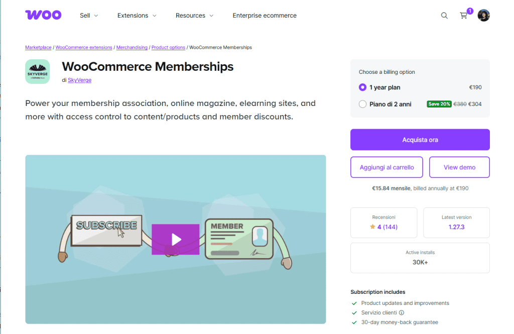 Woocommerce Memberships Prezzo