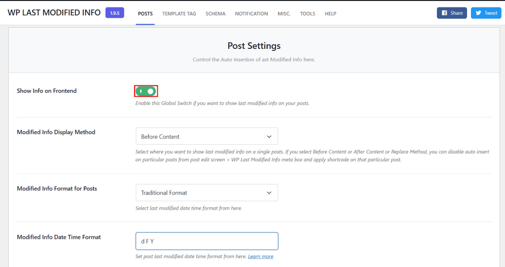 Wp Last Modified Info Impostazioni Base