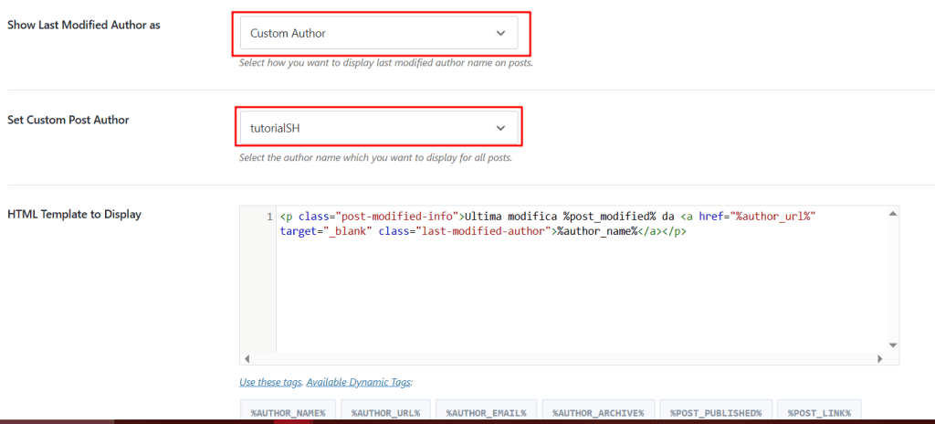 Wp Last Modified Info Opzioni Autore