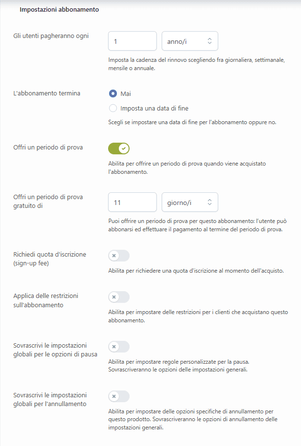 Yith Woocommerce Subscription Impostazioni Abbonamento