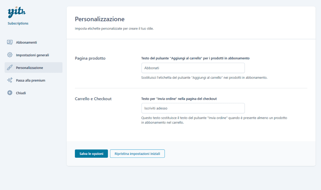 Yith Woocommerce Subscription Personalizzazione