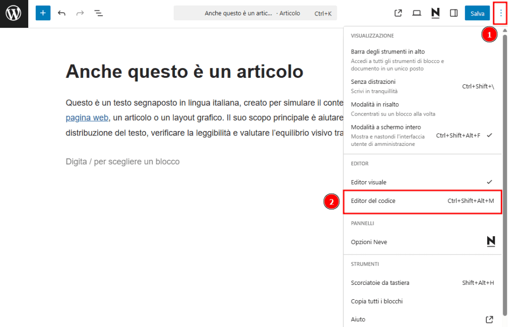 Wordpress Editor Codice Inserire Noopener Noreferrer