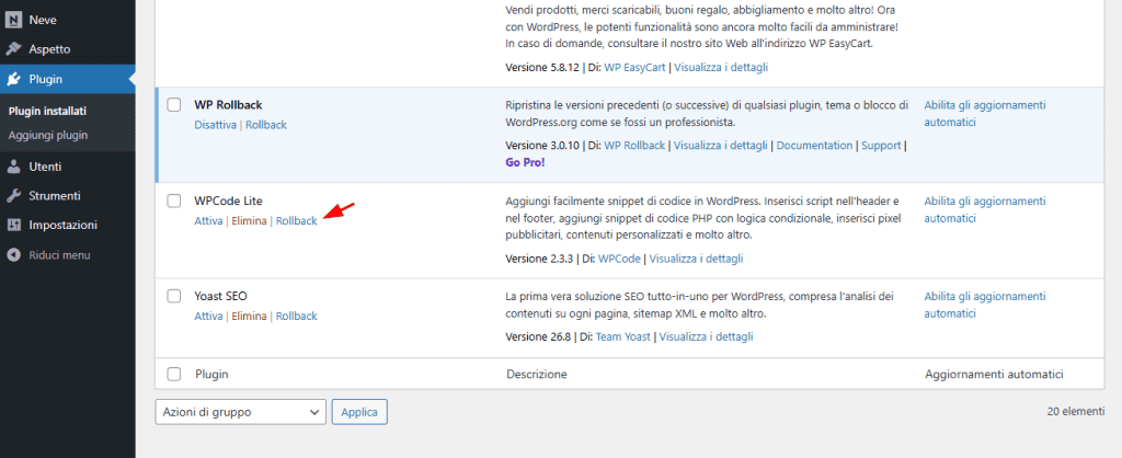 Wp Rollback Ripristino Plugin