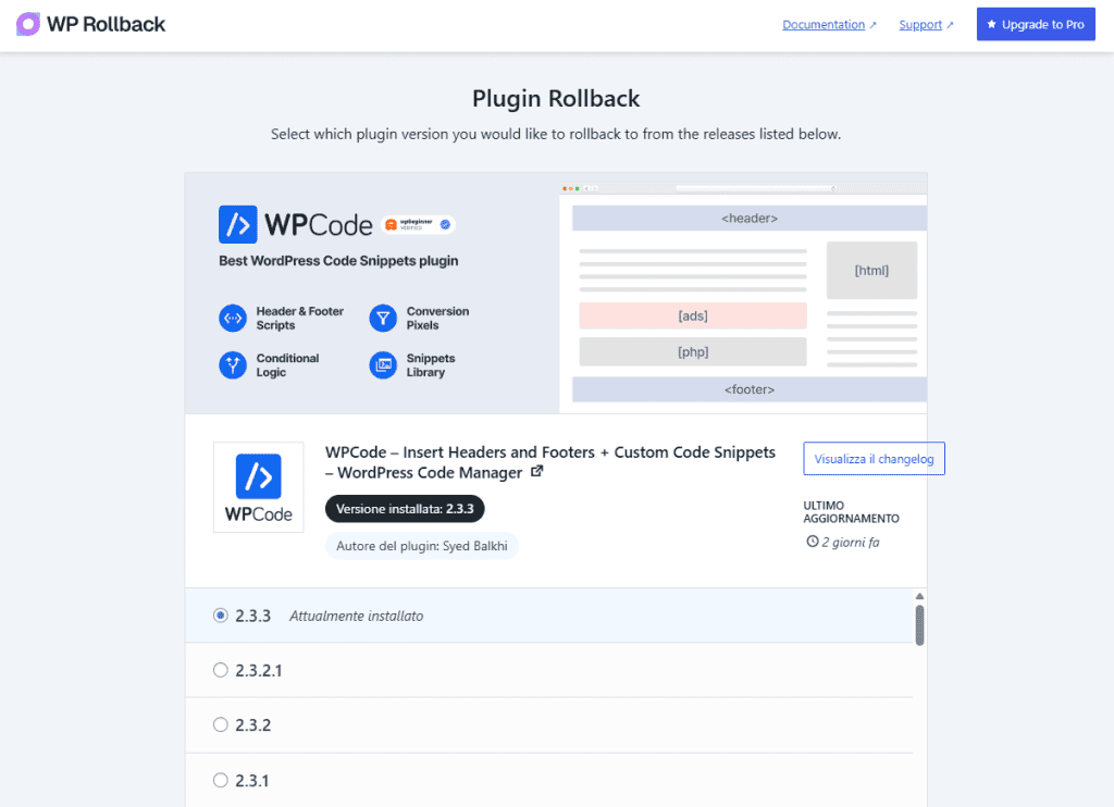Wp Rollback Ripristino Plugin Versioni