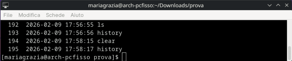 Aggiungere Data History Linux