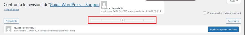 Barra Selezione Versione Revisione WordPress