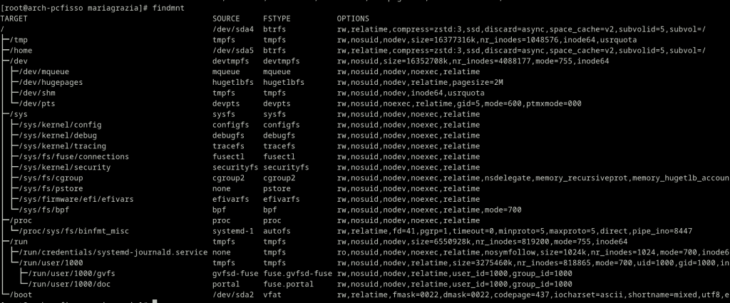 Comando Findmnt