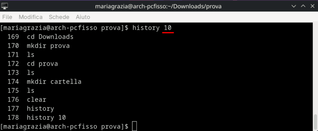 Comando History Limitare Risultati