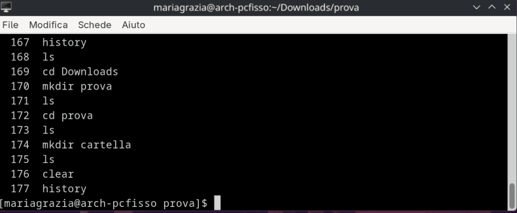 Comando History Linux Esempio Output