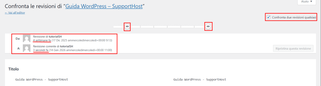 Confronto Tra Revisioni WordPress