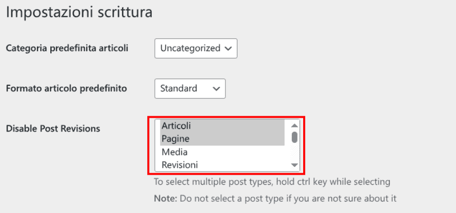 Disattiva Revisioni WordPress Plugin