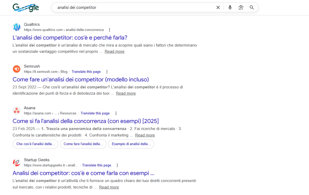 Esempio Serp Google