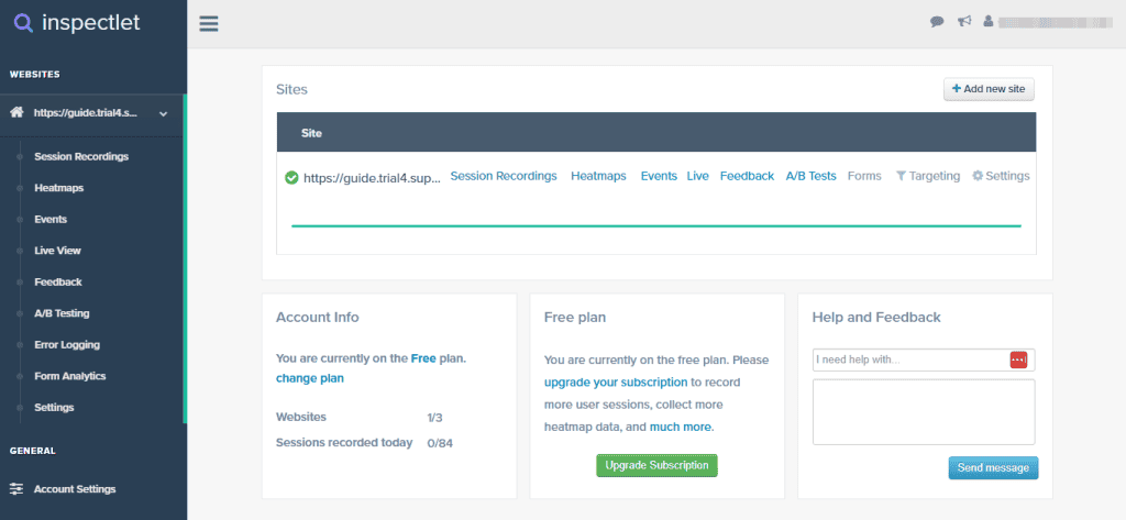 Inspectlet Dashboard