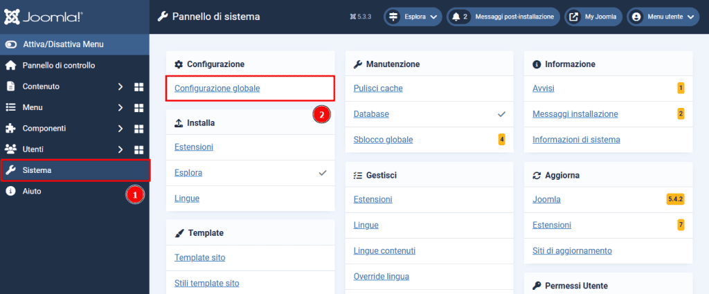 Joomla Sistema Configurazione Globale