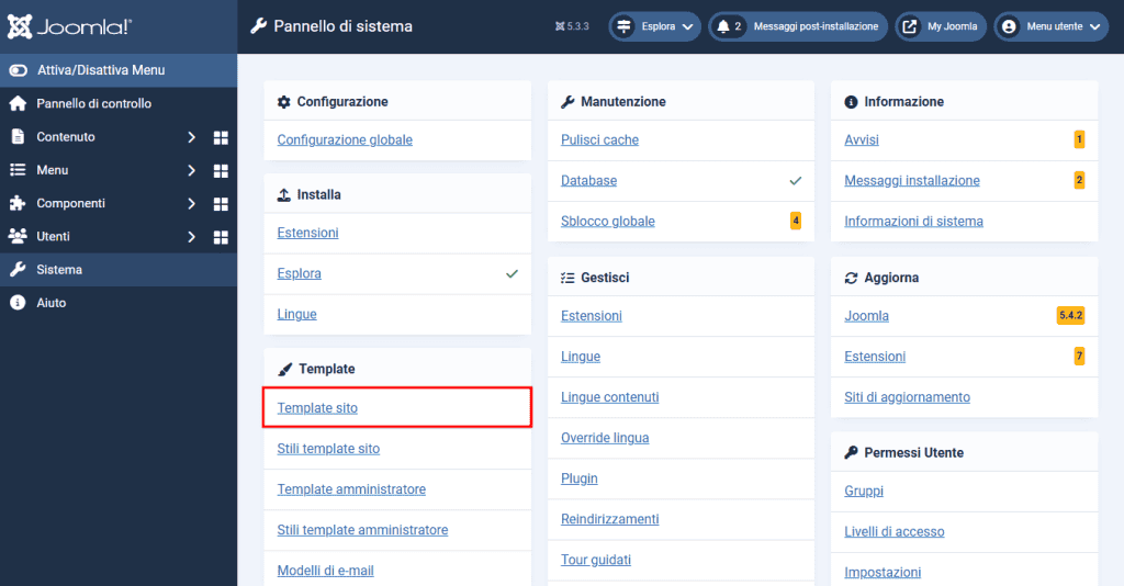 Joomla Sistema Template Template Sito