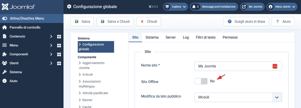 Joomla Sito Offline No