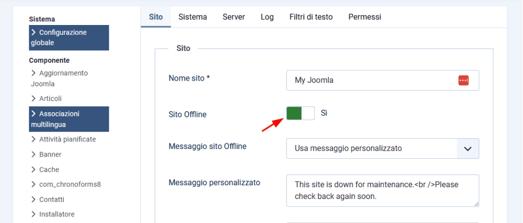 Joomla Sito Offline Si