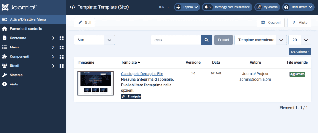 Joomla Template Sito Cassiopeia