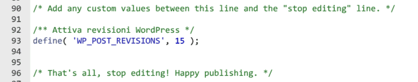 Limitare Numero Revisioni WordPress Wp Config