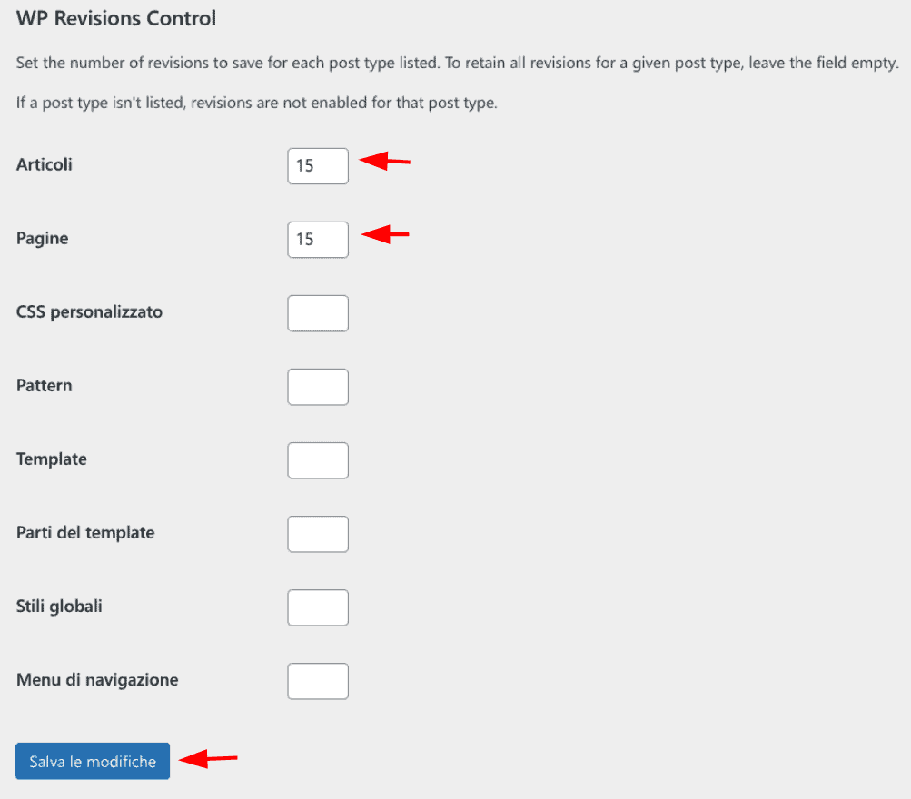 Limitare Revisioni Plugin Wp Revisions Control