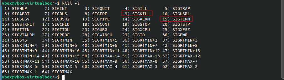 Lista Segnali Comando Kill