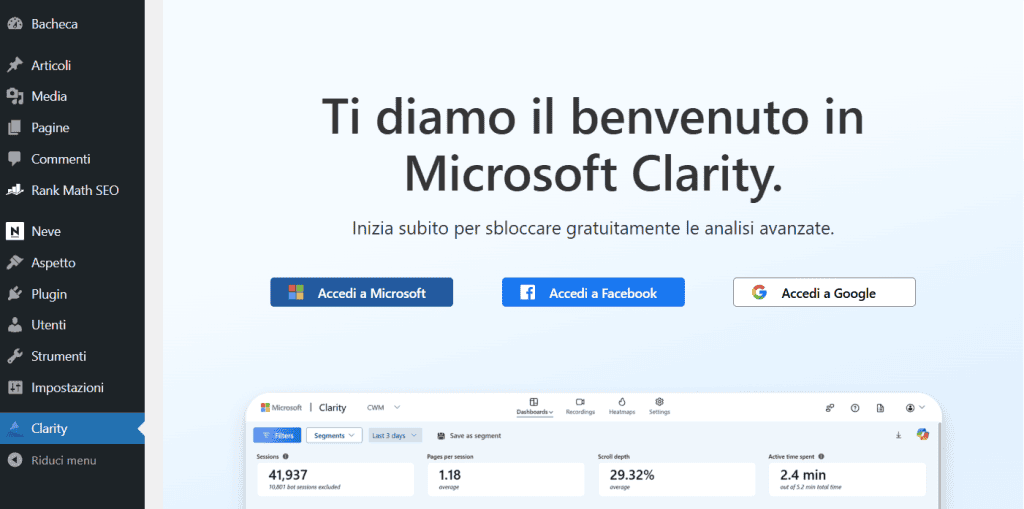 Microsoft Clarity Accesso