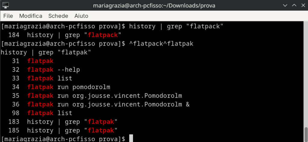 Modificare Eseguire Comando Recente History