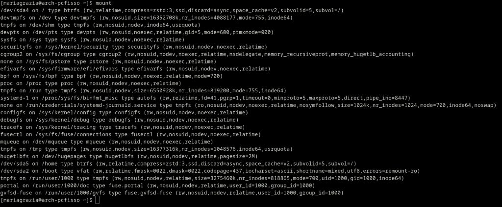 Output Comando Mount Linux
