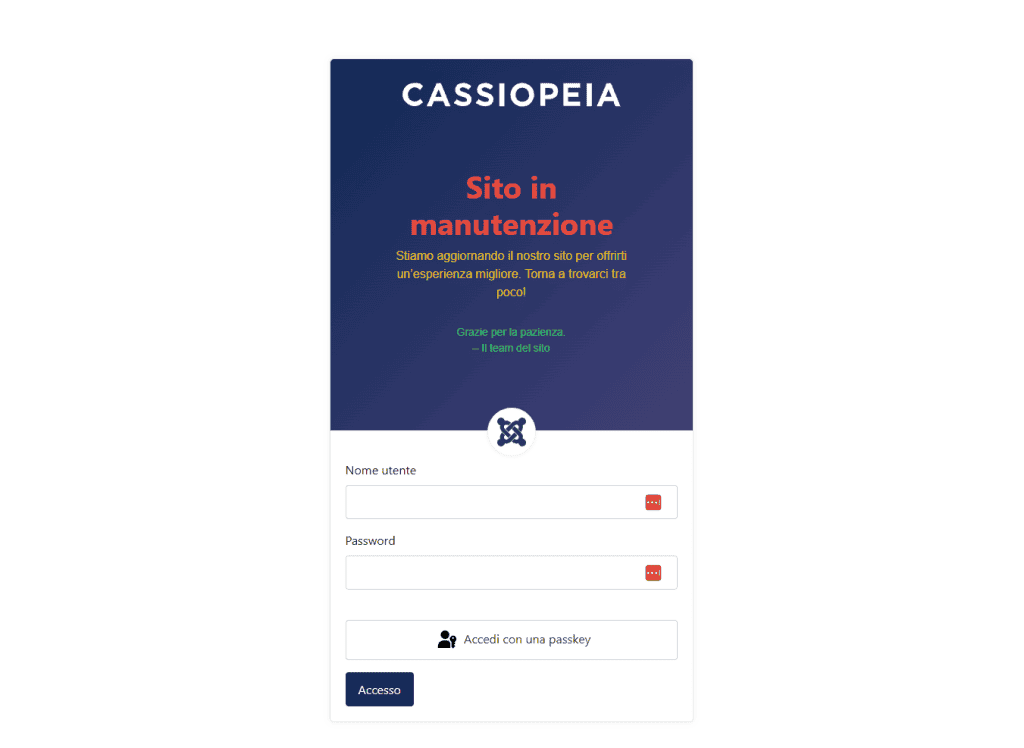 Pagina Manutenzione Joomla Messaggio Personalizzato Html