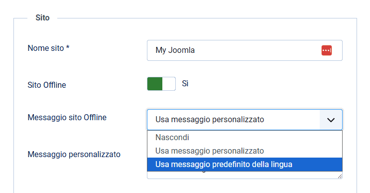 Pagina Manutenzione Joomla Messaggio