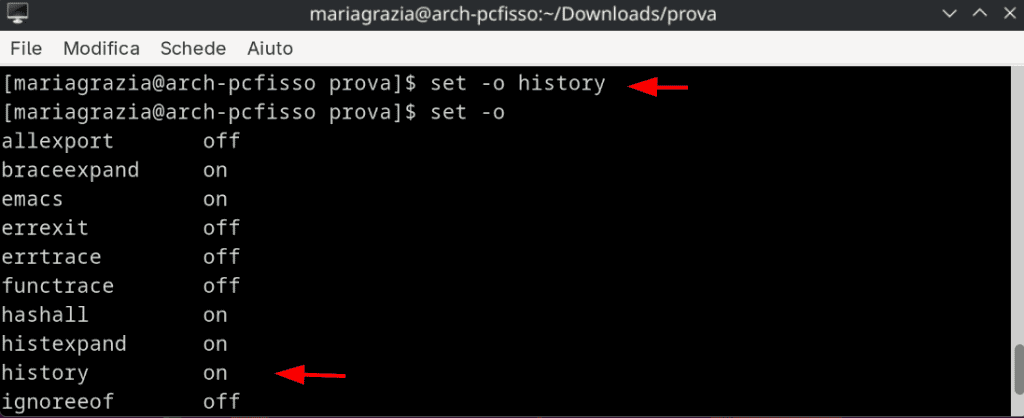 Riattivare History Linux