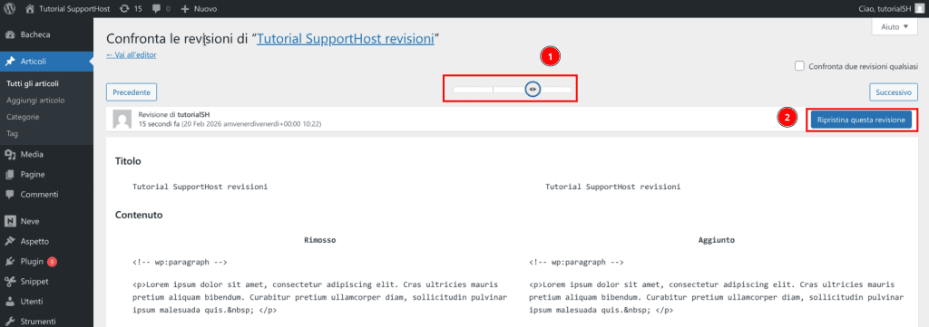 Ripristinare Revisione WordPress
