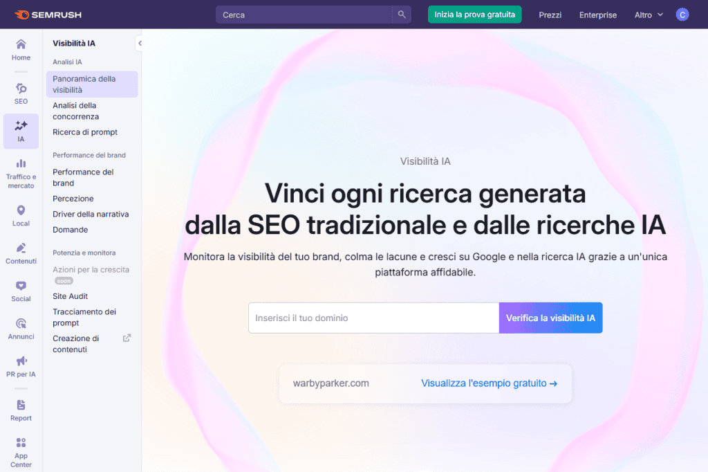 Visibilita Intelligenza Artificiale Semrush Inserisci Sito Web