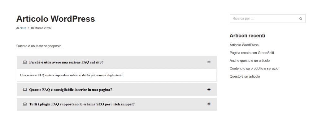 Accordion Faq Blocco Articolo
