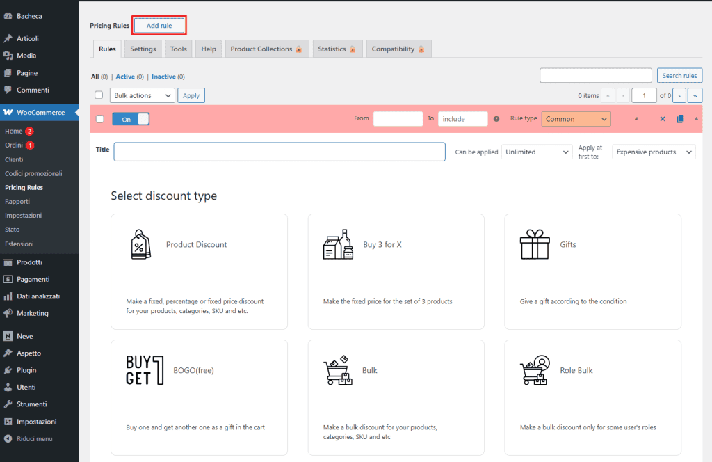 Advanced Dynamic Pricing Aggiungi Regola