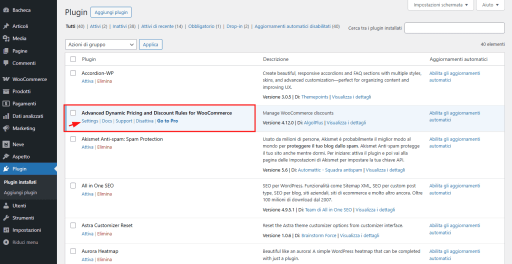 Advanced Dynamic Pricing Impostazioni