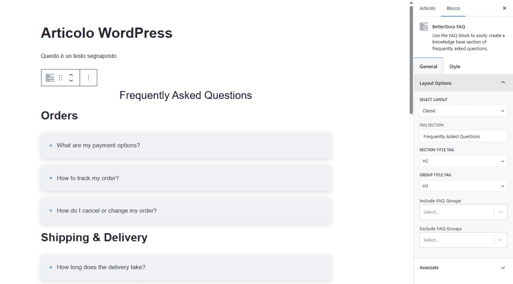 Betterdocs Faq Personalizzazione