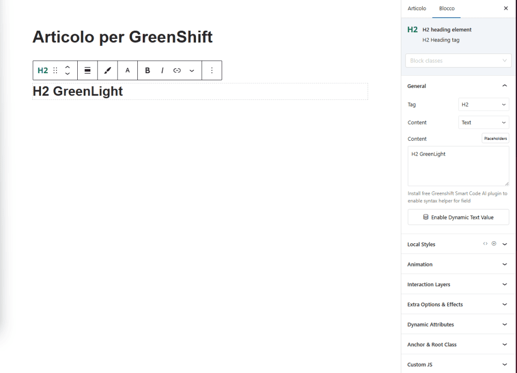 Blocco H2 Greenlight