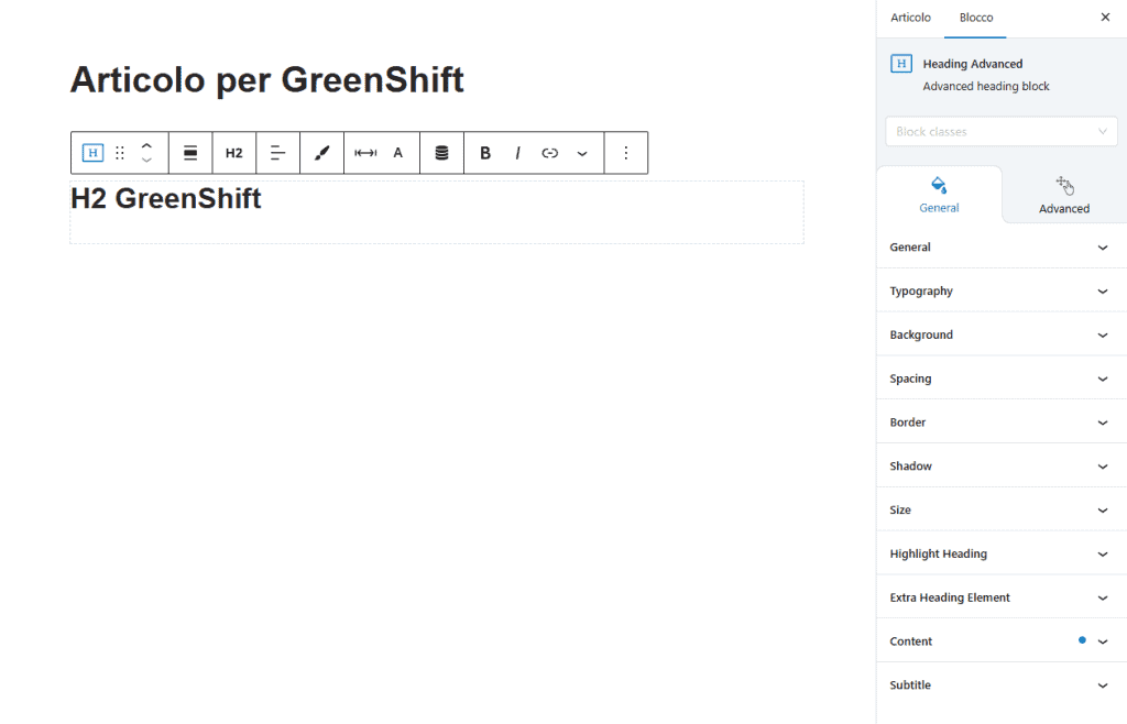 Blocco H2 Greenshift